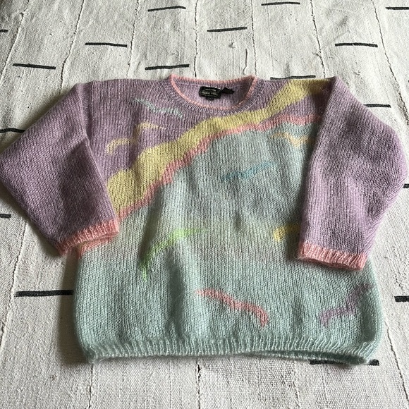 Vintage 80s Renee Tener For Jeanne Pierre Mohair Pastel Rainbow Sweater S 🌸 - Picture 3 of 11